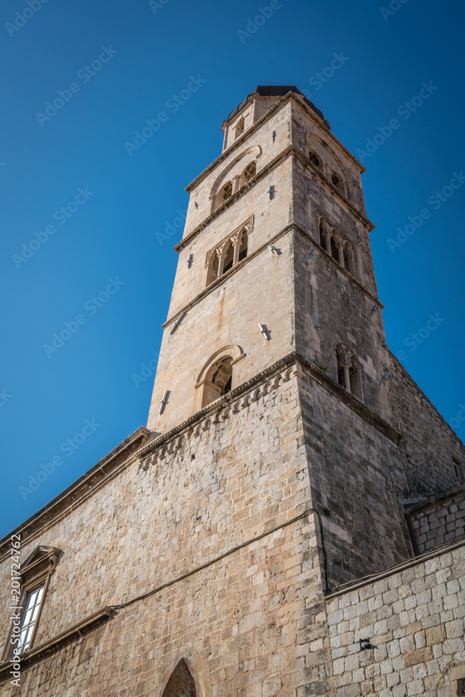 Dominican church bell tower in Dubrovnik