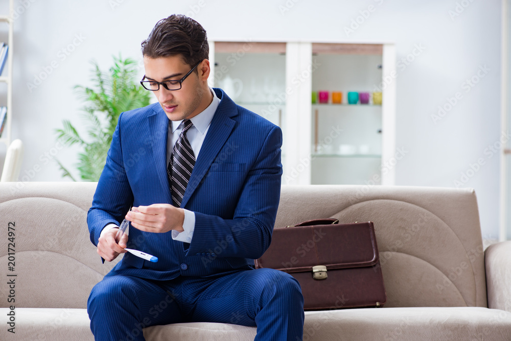 Sick employee staying at home suffering from flue Sick employee staying at home suffering from flue