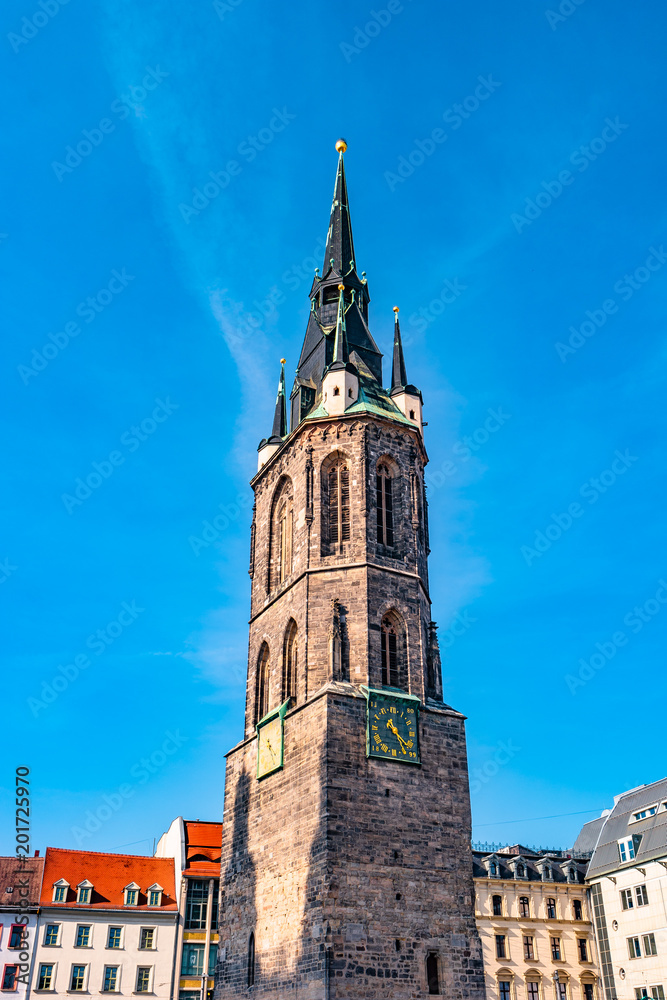 View of Red Tower, Roter Turm, in Halle (Saale), Germany