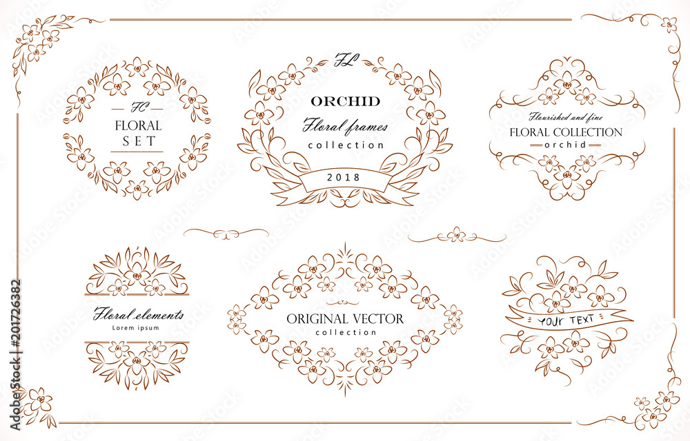 Set of flourish frames, borders, labels. Collection of original floral design elements. Vector calligraphy swirls, swashes, ornate motifs and corners. Set of flourish frames, borders, labels. Collection of original floral design elements. Vector calligraphy swirls, swashes, ornate motifs and corners.
