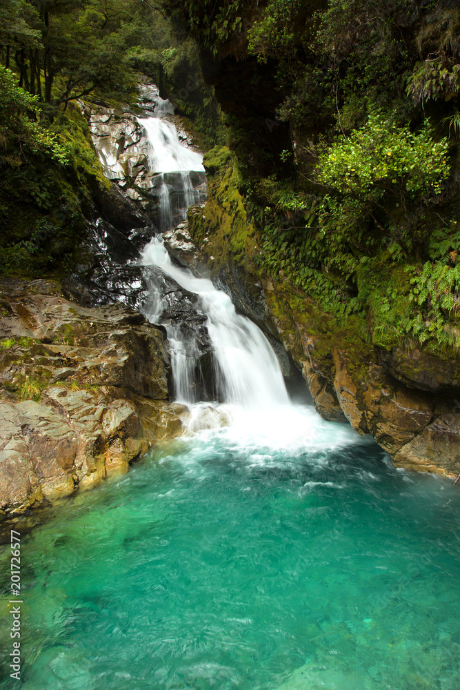 Falls creek waterfall near MIlford sound in South island in New Zealand