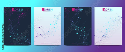 Modern vector template for brochure, leaflet, flyer, cover, catalog, magazine or annual report in A4 size. Business, science and technology design book layout. Card surface with molecule.