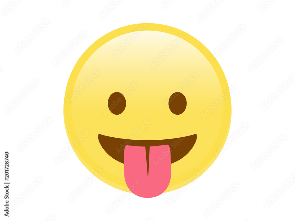 Fototapeta premium Isolated yellow smiley face flat icon with tongue out