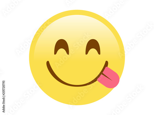 Yellow smiley, tasting food face flat icon with tongue out