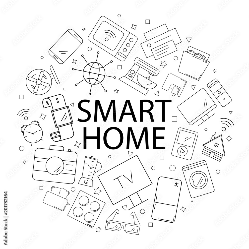 Vector smart home pattern with word. Smart home background Vector smart home pattern with word. Smart home background