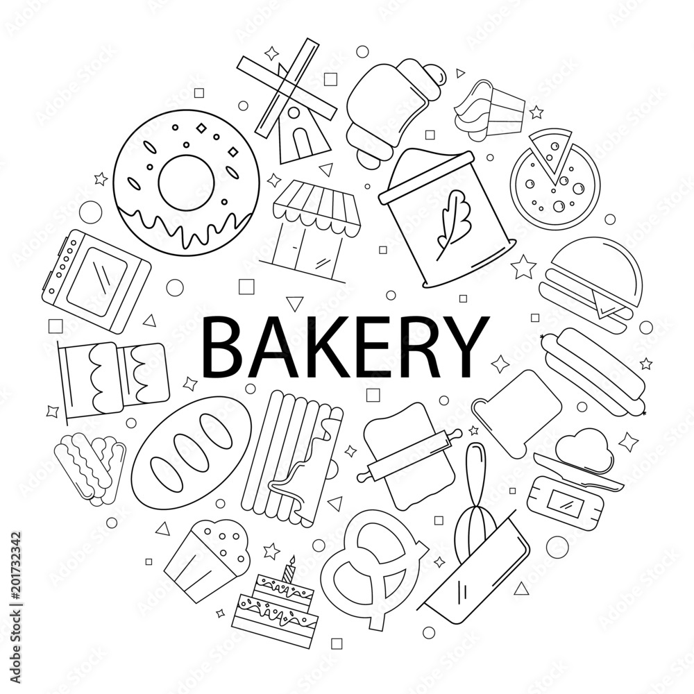 Vector bakery pattern with word. Bakery background Vector bakery pattern with word. Bakery background