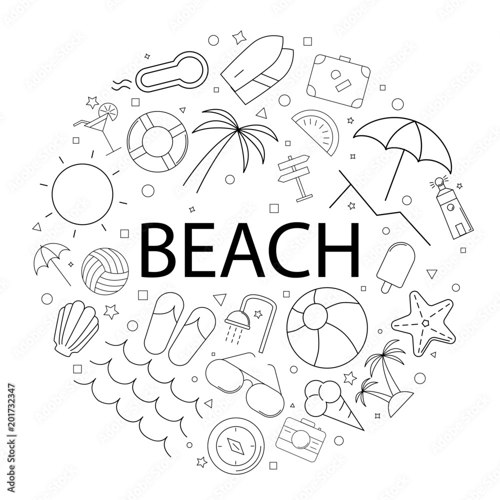 Vector beach pattern with word. Beach background Vector beach pattern with word. Beach background