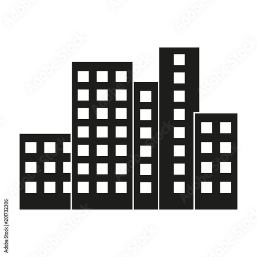 City modern flat buildings on white background.Office buildings and business centers flat icons set