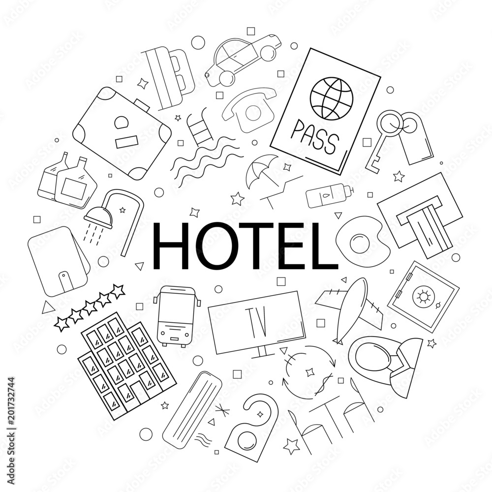 Vector hotel pattern with word. Hotel background