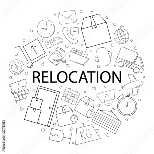Vector relocation pattern with word. Relocation background