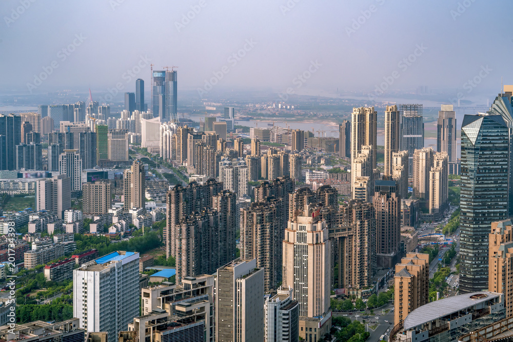 A bird's eye view of the urban architectural landscape in Nanchang, China