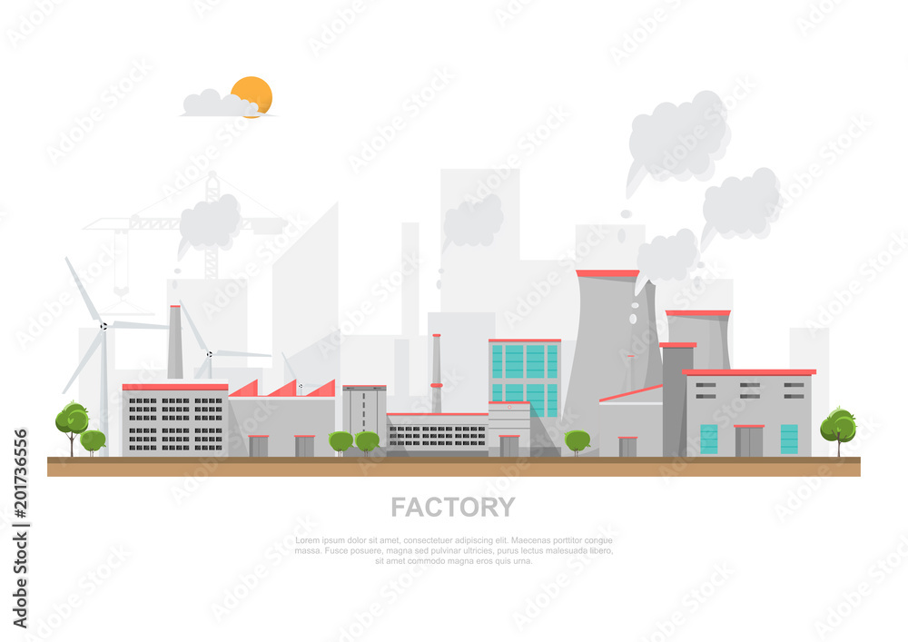 Industrial factory in a flat style.Vector and illustration of manufacturing building Industrial factory in a flat style.Vector and illustration of manufacturing building