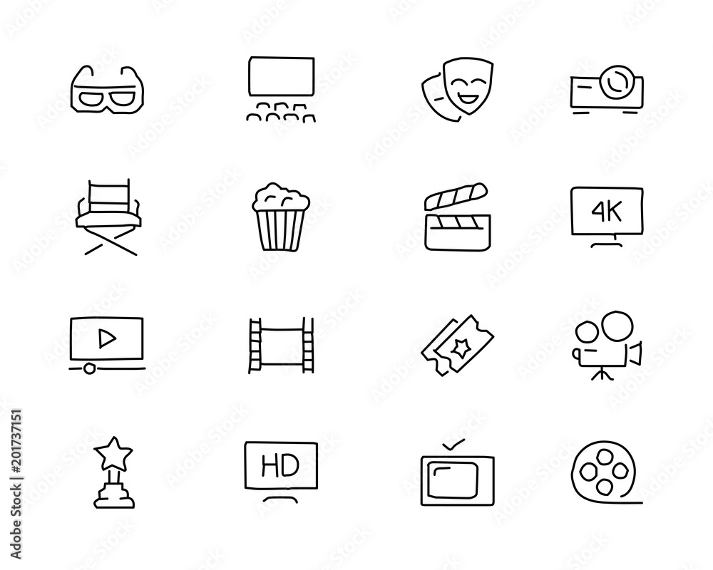 movie hand drawn icon design illustration, line style icon, designed for app and web