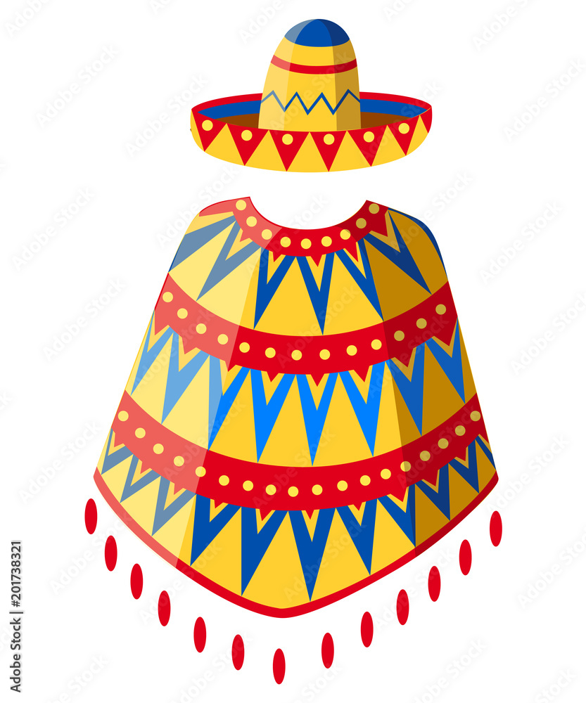 Sombrero cartoon mexican hat and poncho man silhouette. Decorated vintage  party symbol. Vector illustration isolated on white background. Web site  page and mobile app design Stock Vector | Adobe Stock