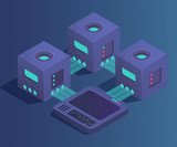 Blockchain technology. Cryptocurrency isometric composition. Vector illustration