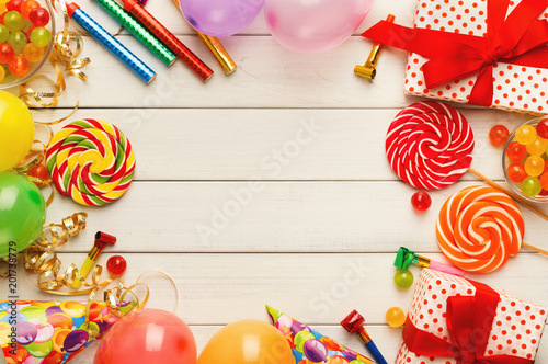 Birthday background with party hats and present box