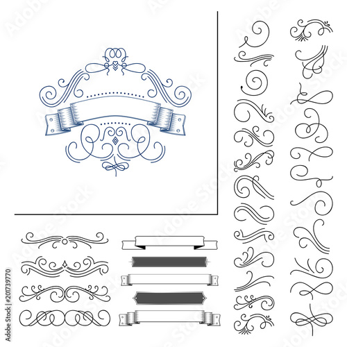 Set of hand drawn flourish elements. Vector illustration. Elements of decoration.