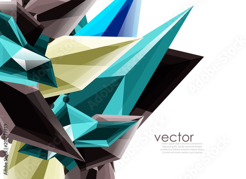Color glass crystals on white background, geometric abstract composition with glass gemstones and copyspace, background template