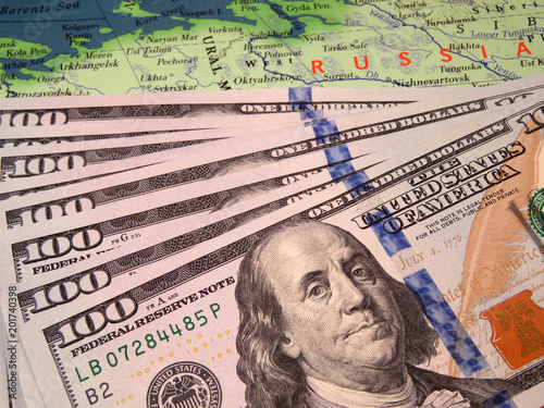 Wallpaper Mural US dollars on the map of Russia. Russian economy, exchange rate concept Torontodigital.ca