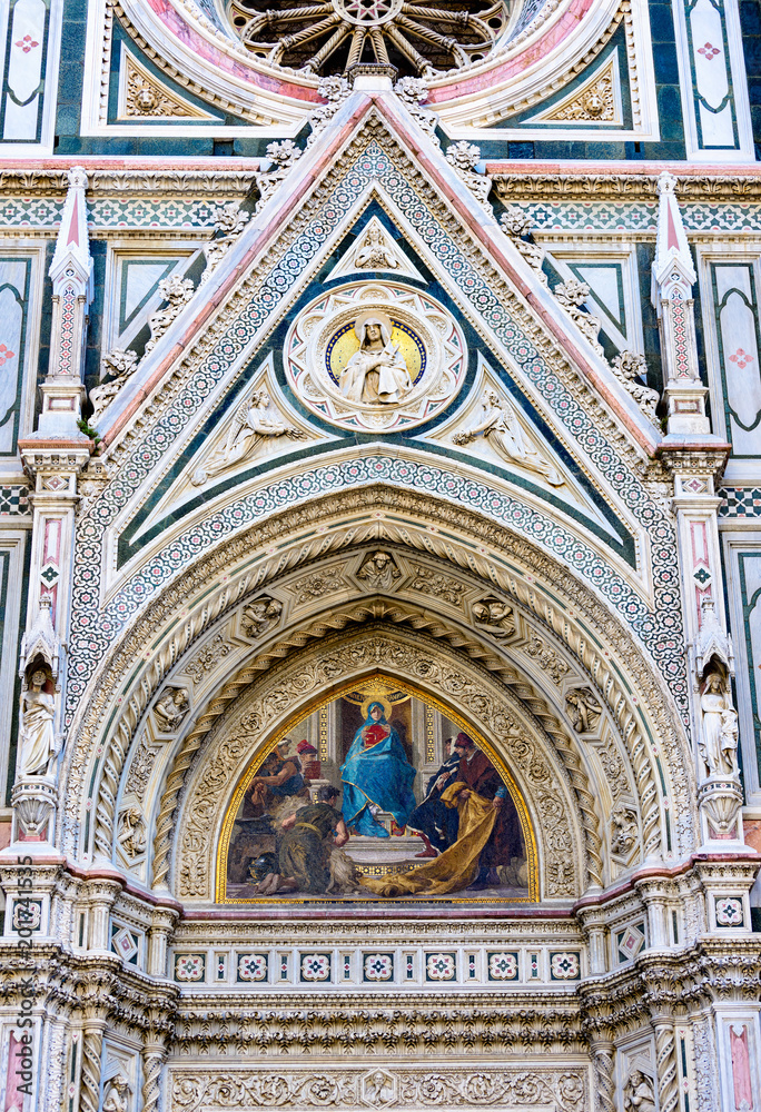 Detail of decor of Florence Cathedral of Saint Mary of the Flower, Florence Duomo (Duomo di Firenze)  in Florence, Italy