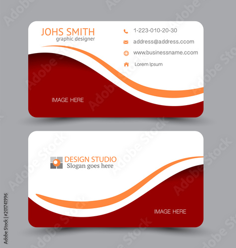 Business card template. Flat vector design. Creative horizontal template. Vector illustration. Red and orange color.