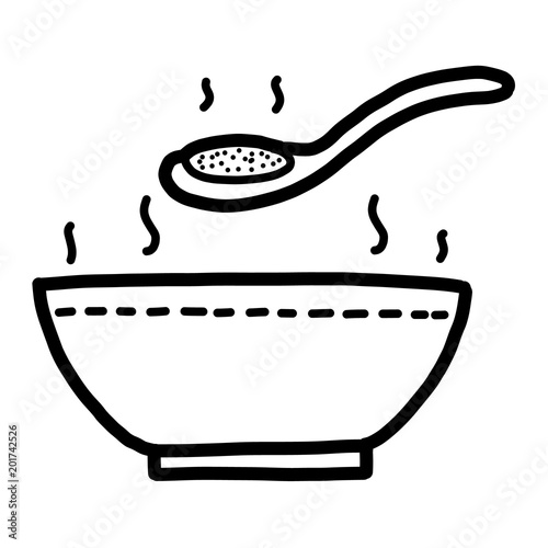 soup bowl / cartoon vector and illustration, black and white, hand drawn, sketch style, isolated on white background.