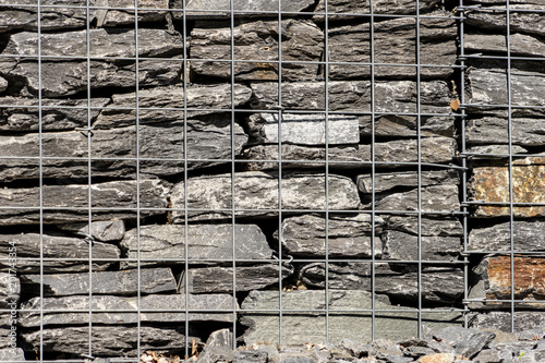 Retaining wall blocks with mesh wire stone basket