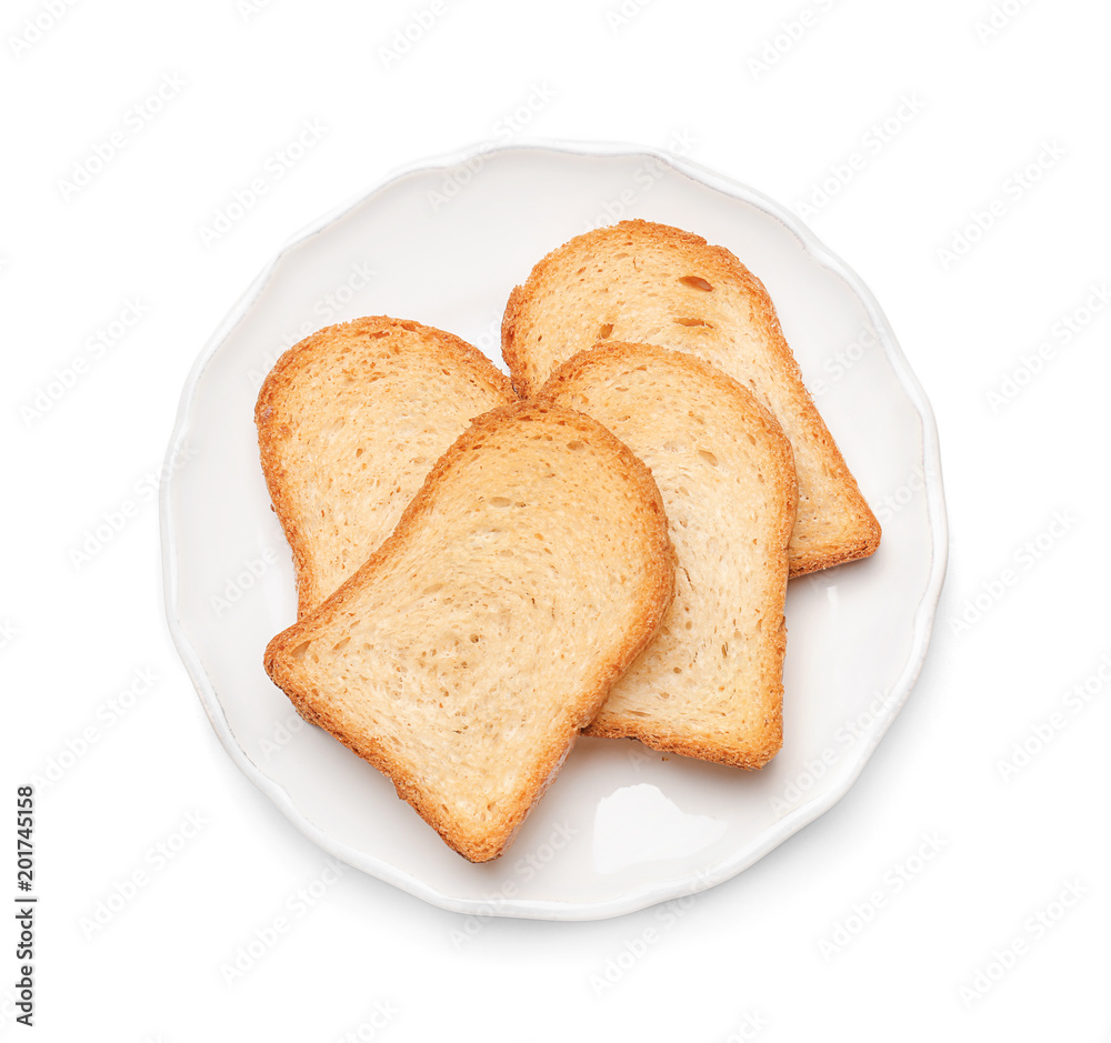 Toasted bread on white background, top view Toasted bread on white background, top view