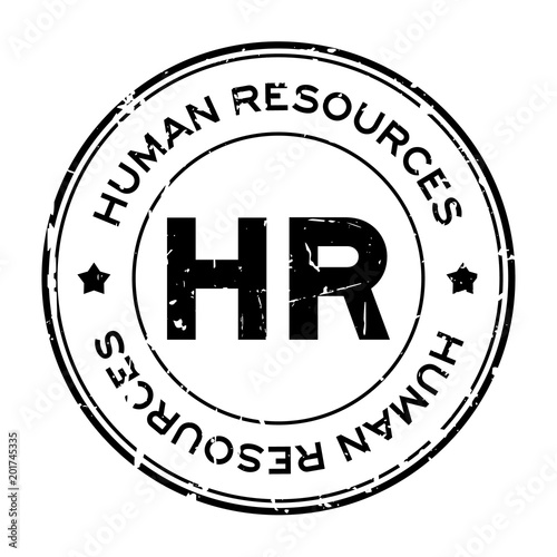 Grunge black HR word (Abbreviation of Human Resources) round rubber seal stamp on white background