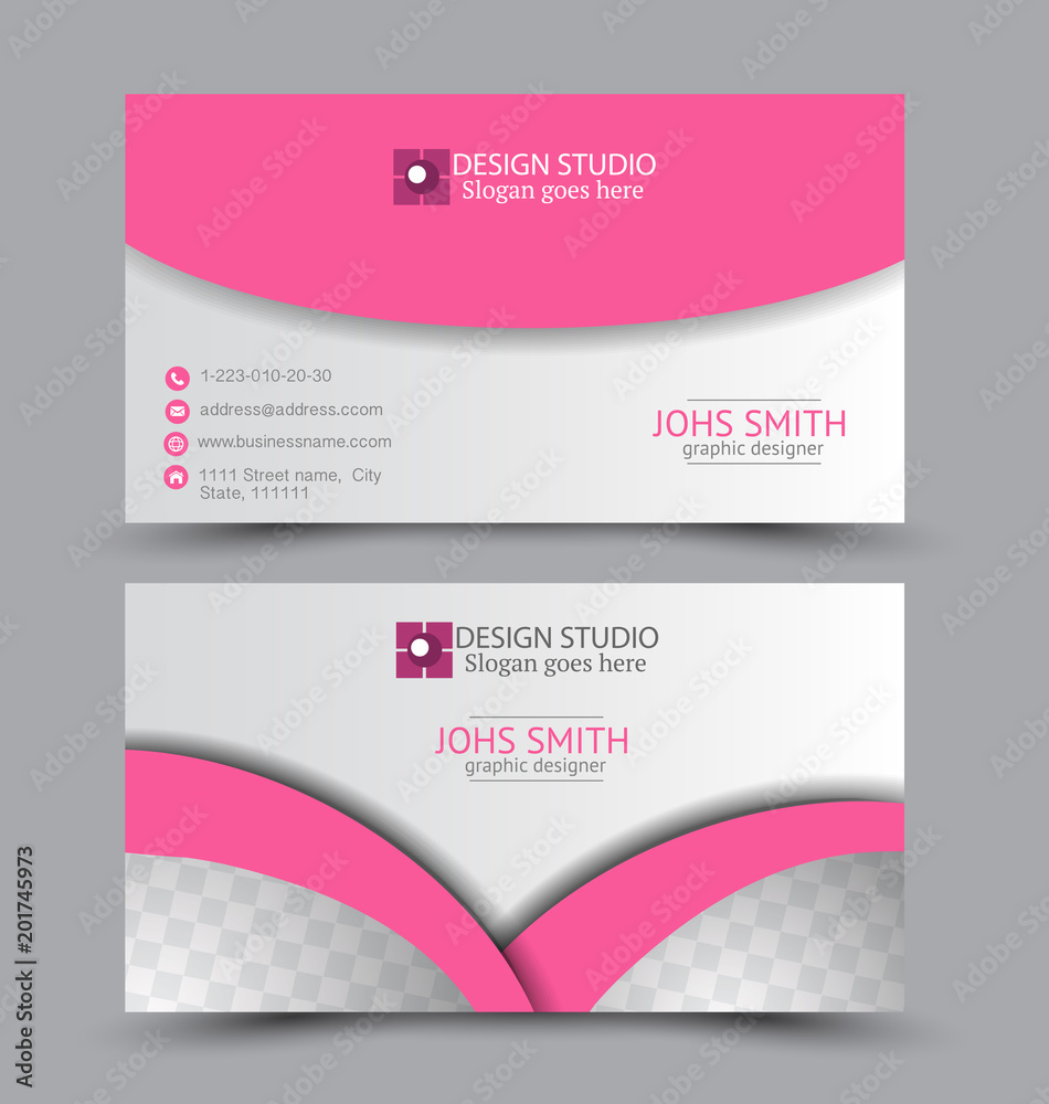 Business card set template for business identity corporate style. Vector illustration. Pink color. Business card set template for business identity corporate style. Vector illustration. Pink color.