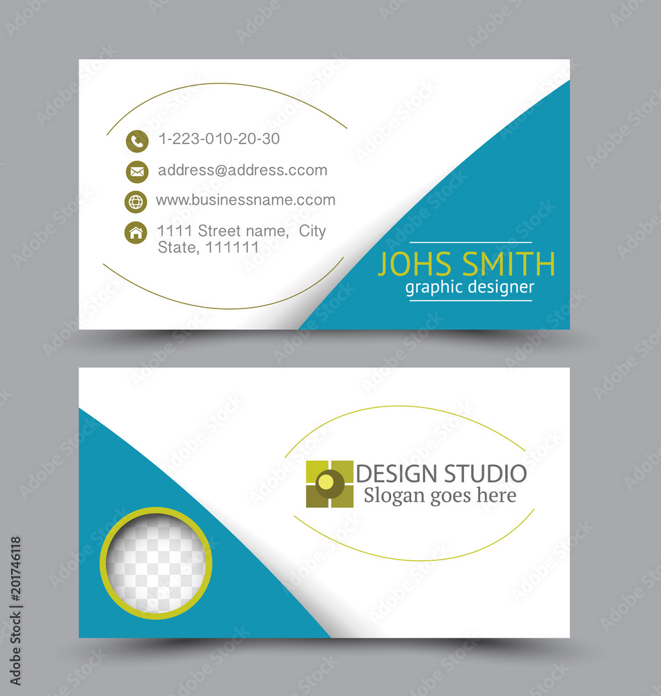 Fototapeta premium Business card set template for business identity corporate style. Vector illustration. Blue and green color.