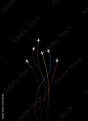 Background with colorful airplanes. Vector illustration.