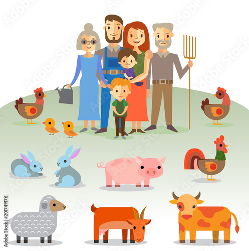 Farmers family with domestic animals