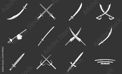 Sword icon set vector white isolated on grey background 