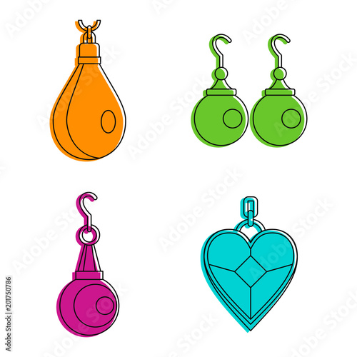 Earrings icon set. Color outline set of earrings vector icons for web design isolated on white background