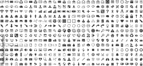 Black web business technology icons set