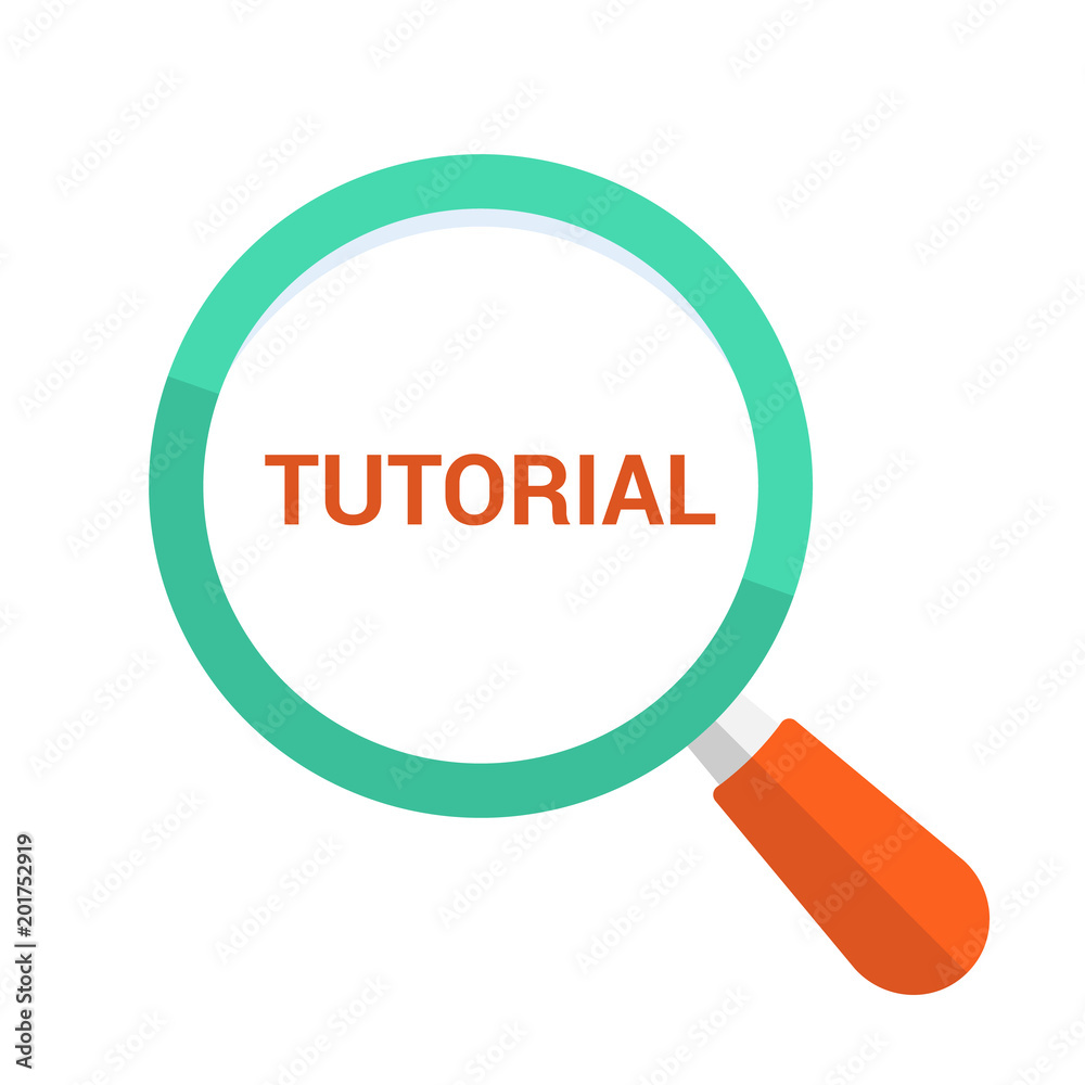 Education Concept: Magnifying Optical Glass With Words Tutorial Education Concept: Magnifying Optical Glass With Words Tutorial