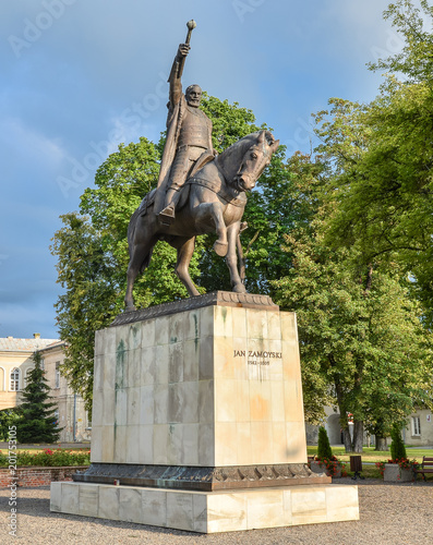 Zamosc, Poland - August 23, 2017: Jan Zamoyski Monument in Zamosc, Poland. Sculpture to great founder Jan Zamoyski, it is a Historical Monument counted among UNESCO World Heritage Sites. photo