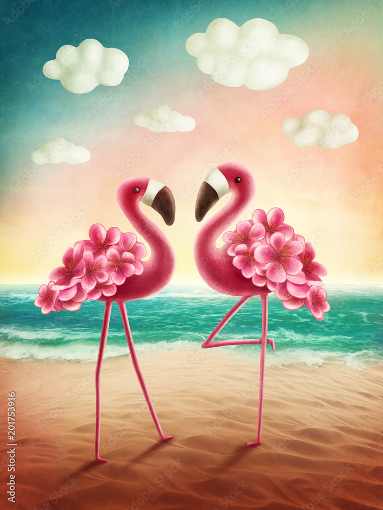 Fototapeta premium Dwa flamingi
