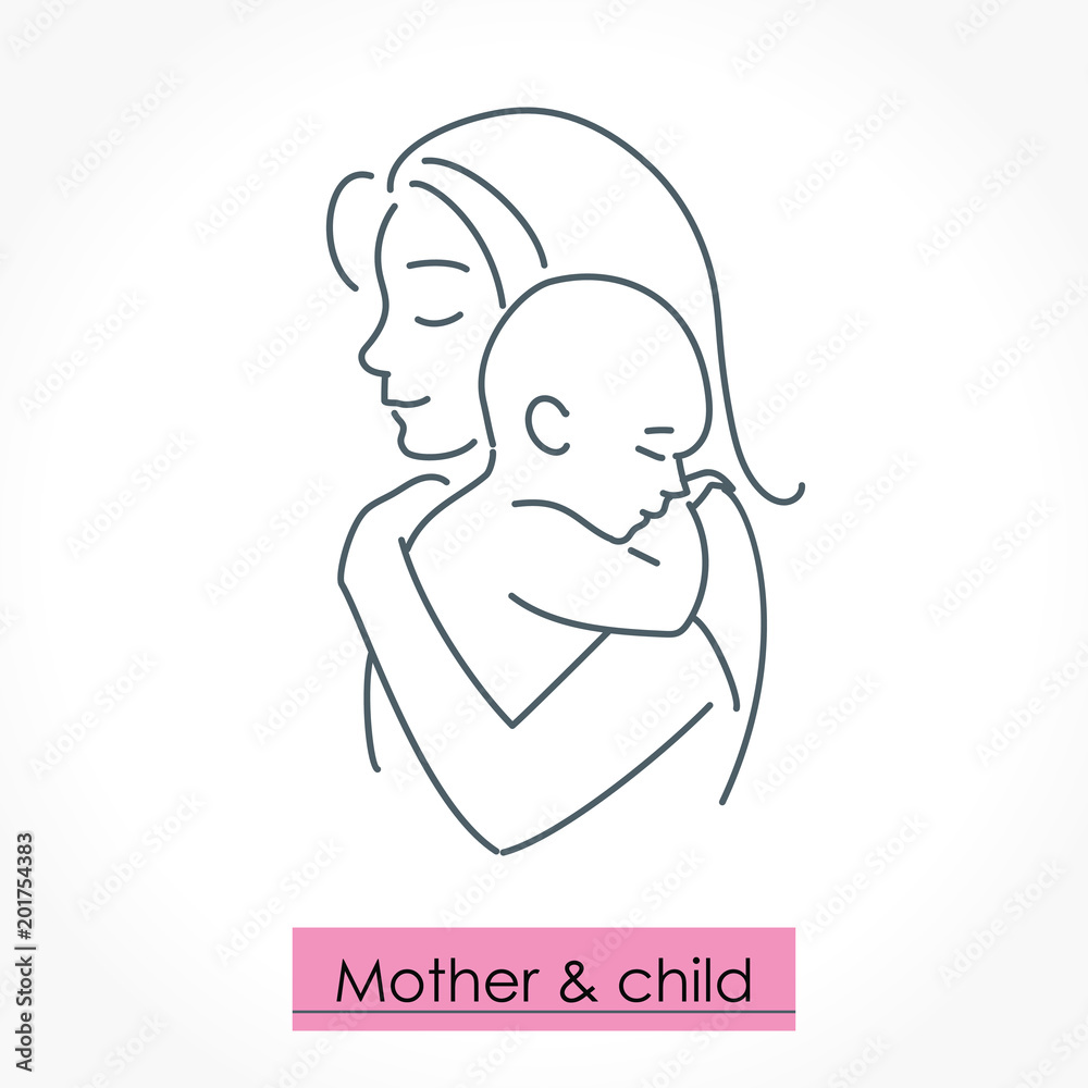 Mother with child. Line art icon, logo, sign. Isolated vector illustration. Mother with child. Line art icon, logo, sign. Isolated vector illustration.