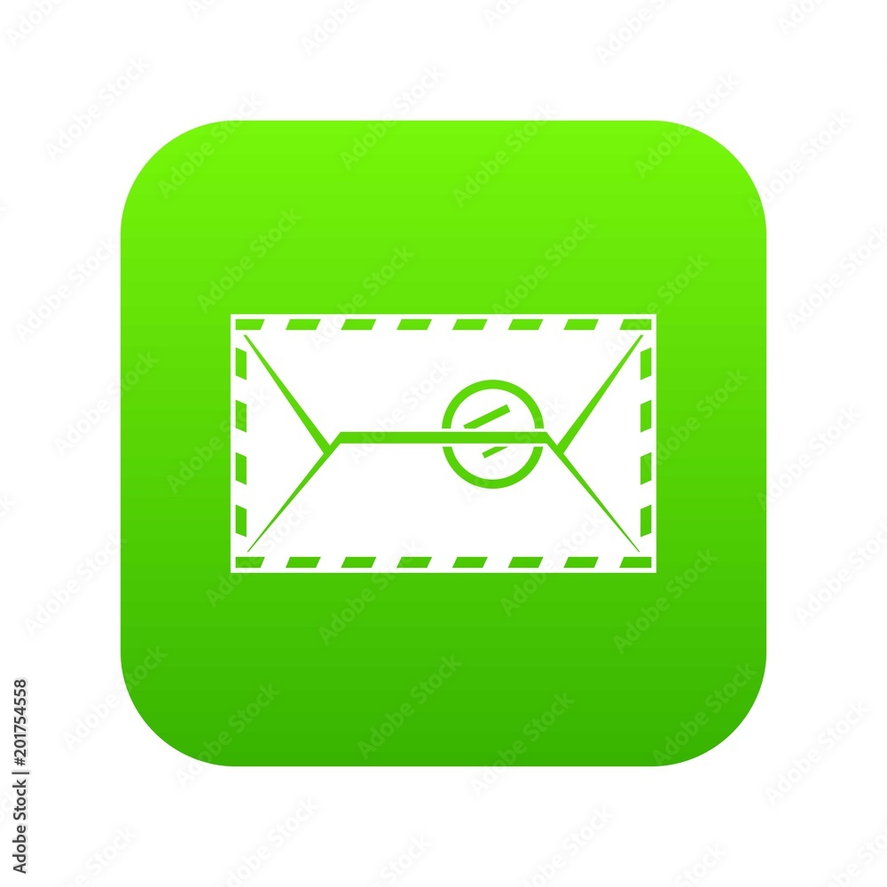 Mail envelope with a stamp icon digital green for any design isolated on white vector illustration Mail envelope with a stamp icon digital green for any design isolated on white vector illustration