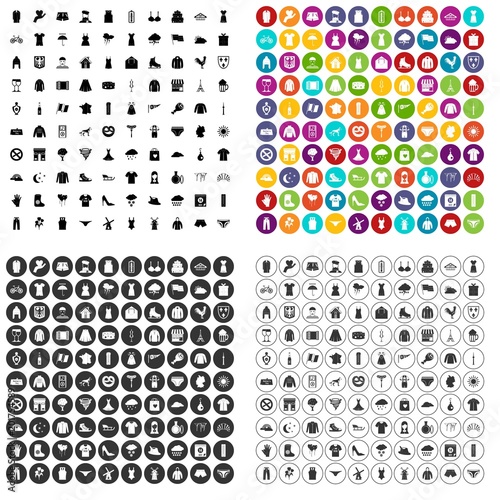 100 clothing icons set vector in 4 variant for any web design isolated on white