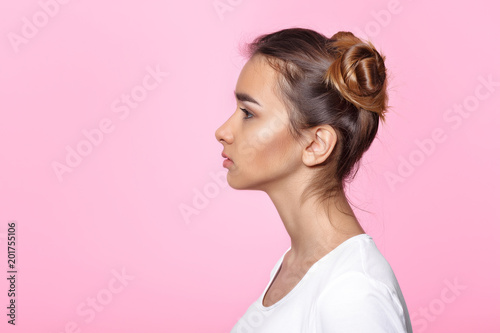 Wallpaper Mural young woman on pink background Attractive beautiful woman showing air kiss Torontodigital.ca