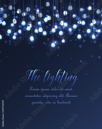 Vector illustration of hanging light bulbs on a gray background. Cheerful party and celebration