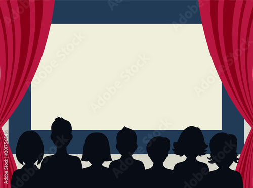 People in the cinema on the background of the screen.