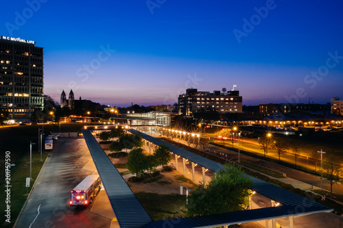 Photography Bus station and city at night
