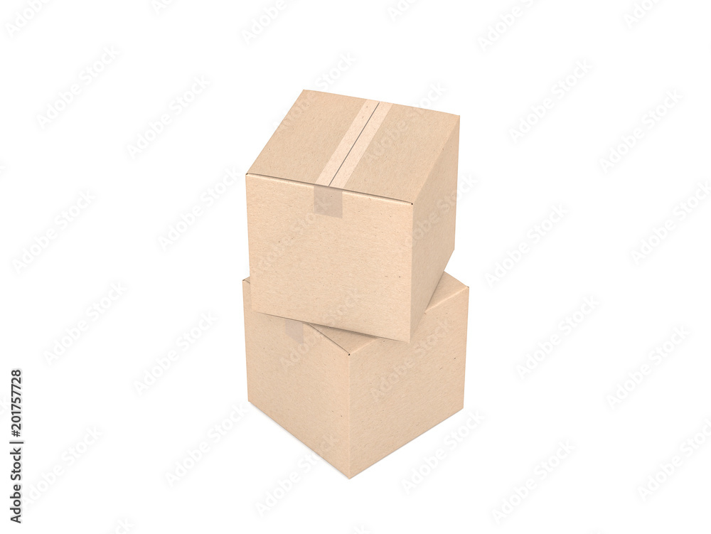 Two brown cardboard boxes mockup isolated on white Two brown cardboard boxes mockup isolated on white