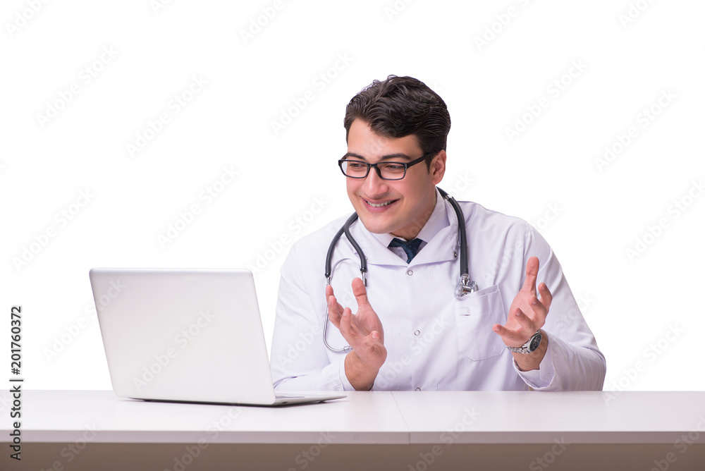 Doctor in telemediine mhealth concept on white Doctor in telemediine mhealth concept on white