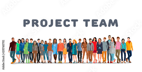 Project team. Employee group. The team of workers. Men and women in one team. Men and women in one project team. Flat style. Flat design. Vector illustration Eps10 file