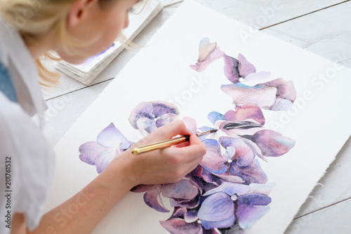 art painting inspiration creativity concept. picture of flowers. drawing process. artist imagination.